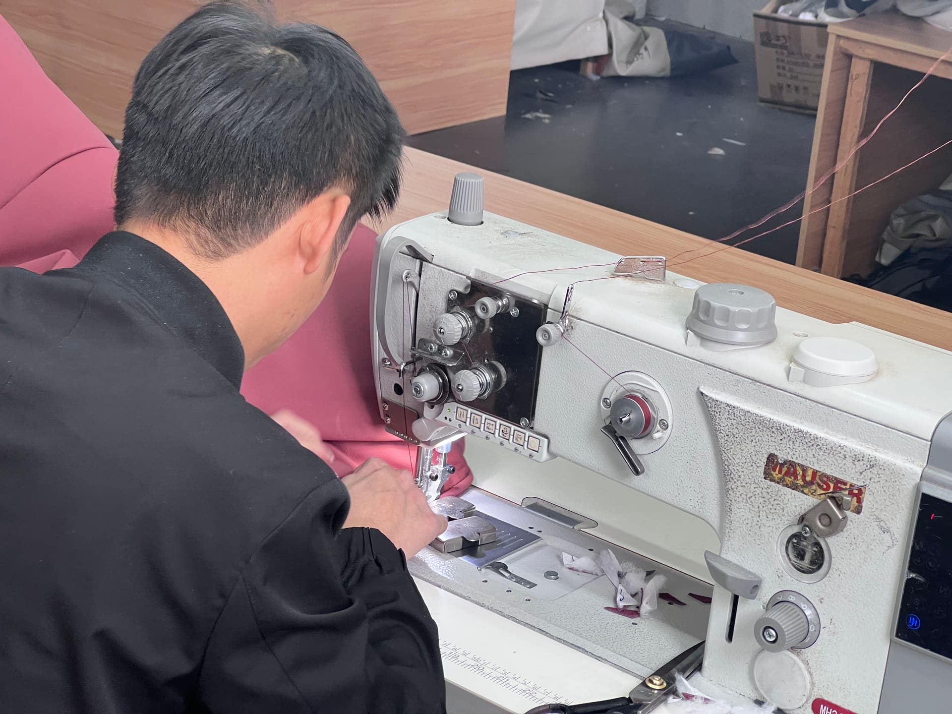 Upholstery stitching on industrial sewing machine