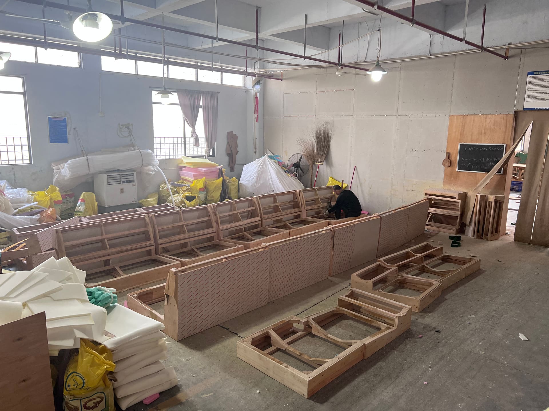 Sofa solid wood frames on the factory floor