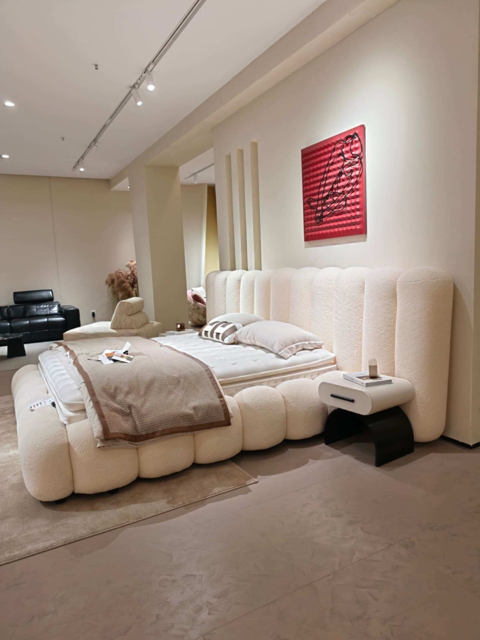 Curved Velvet Upholstered Platform Bed with Channel-Tufted Headboard 13
