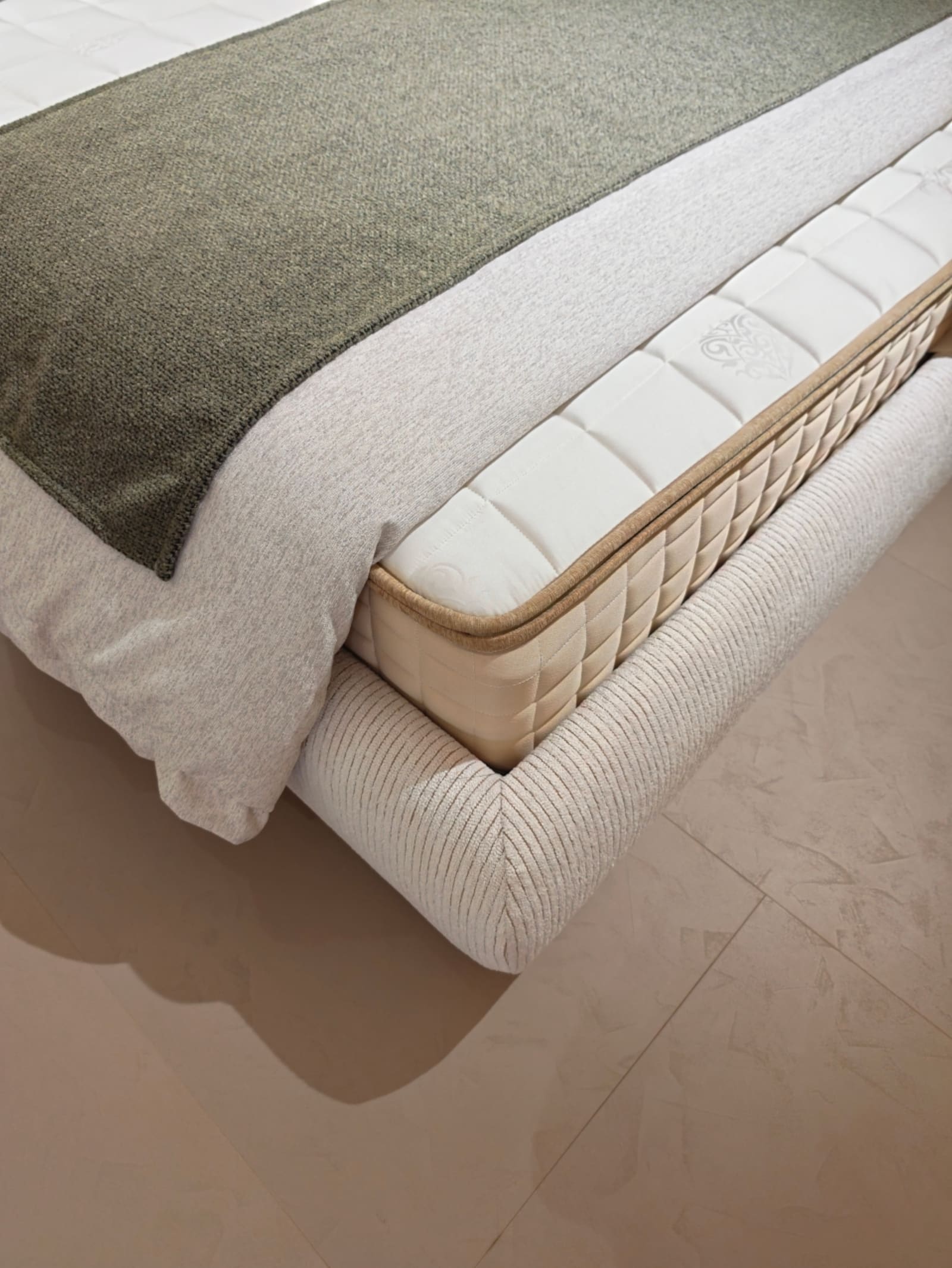Cotton Linen Platform Bed with Cloud-Shaped Curved Headboard 5