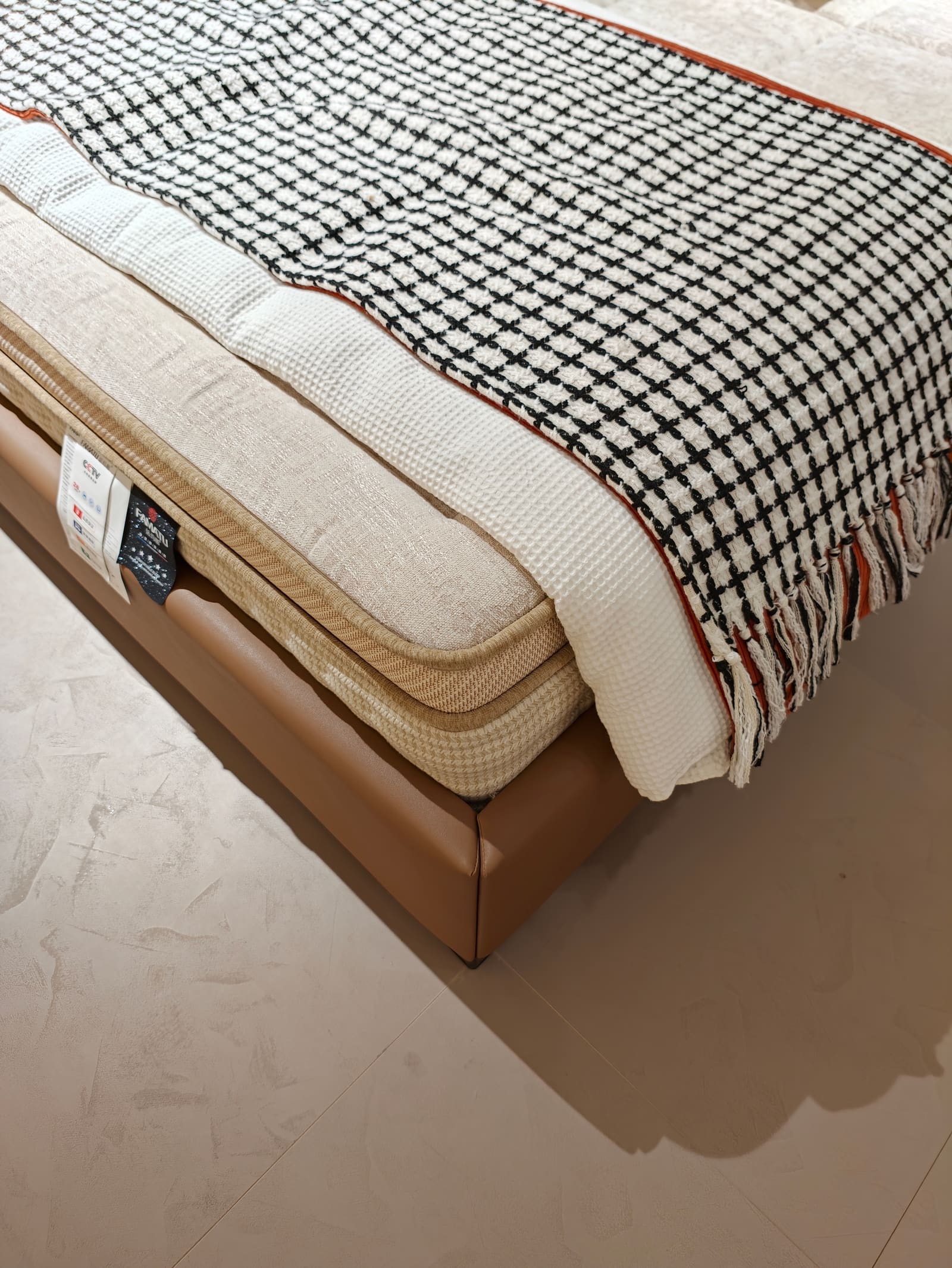 Top-Grain Leather Platform Bed with Horizontal Channel Tufting 5