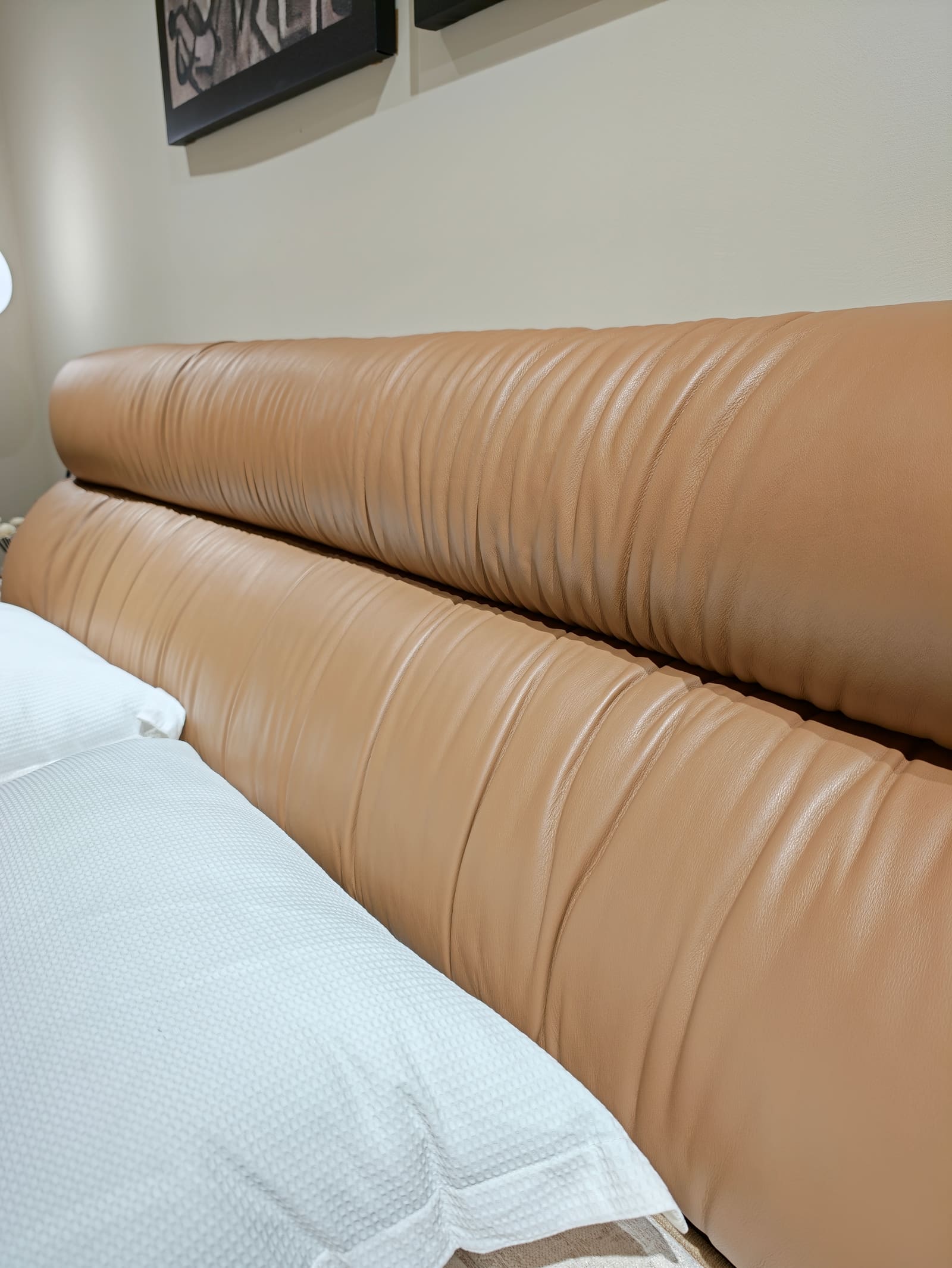 Top-Grain Leather Platform Bed with Horizontal Channel Tufting 6