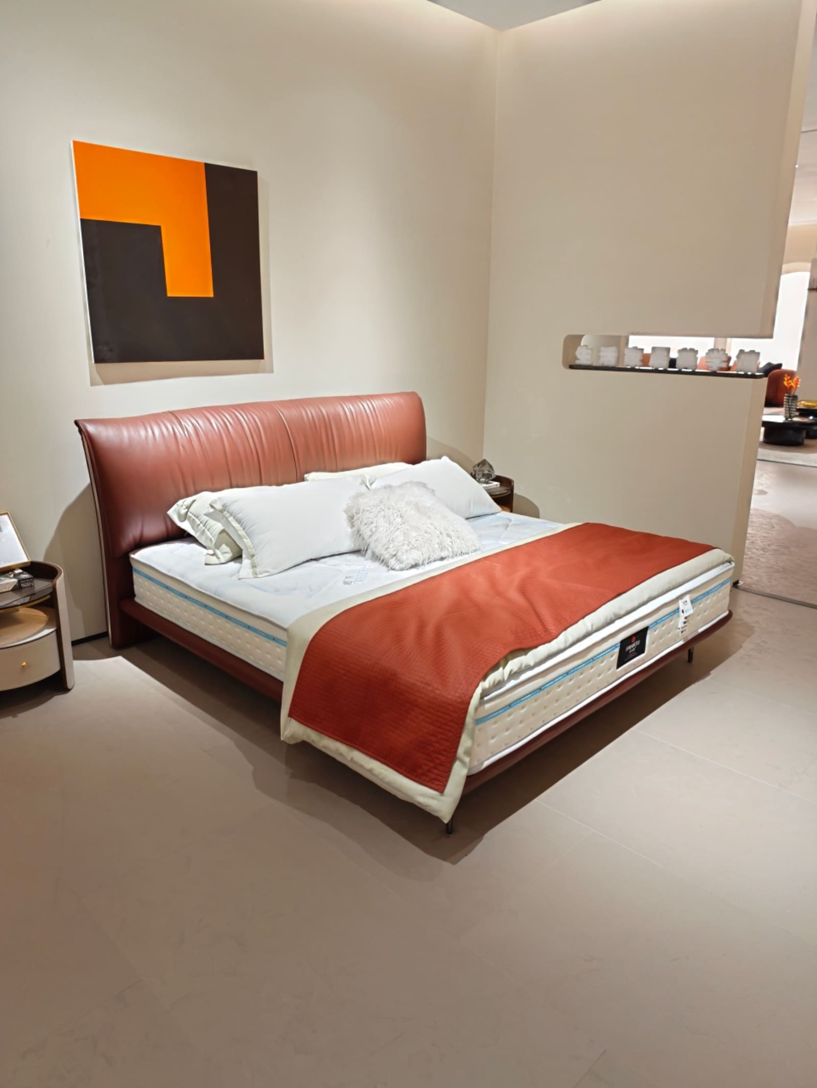 Top-Grain Leather Wingback Bed with Vertical Channel Tufting