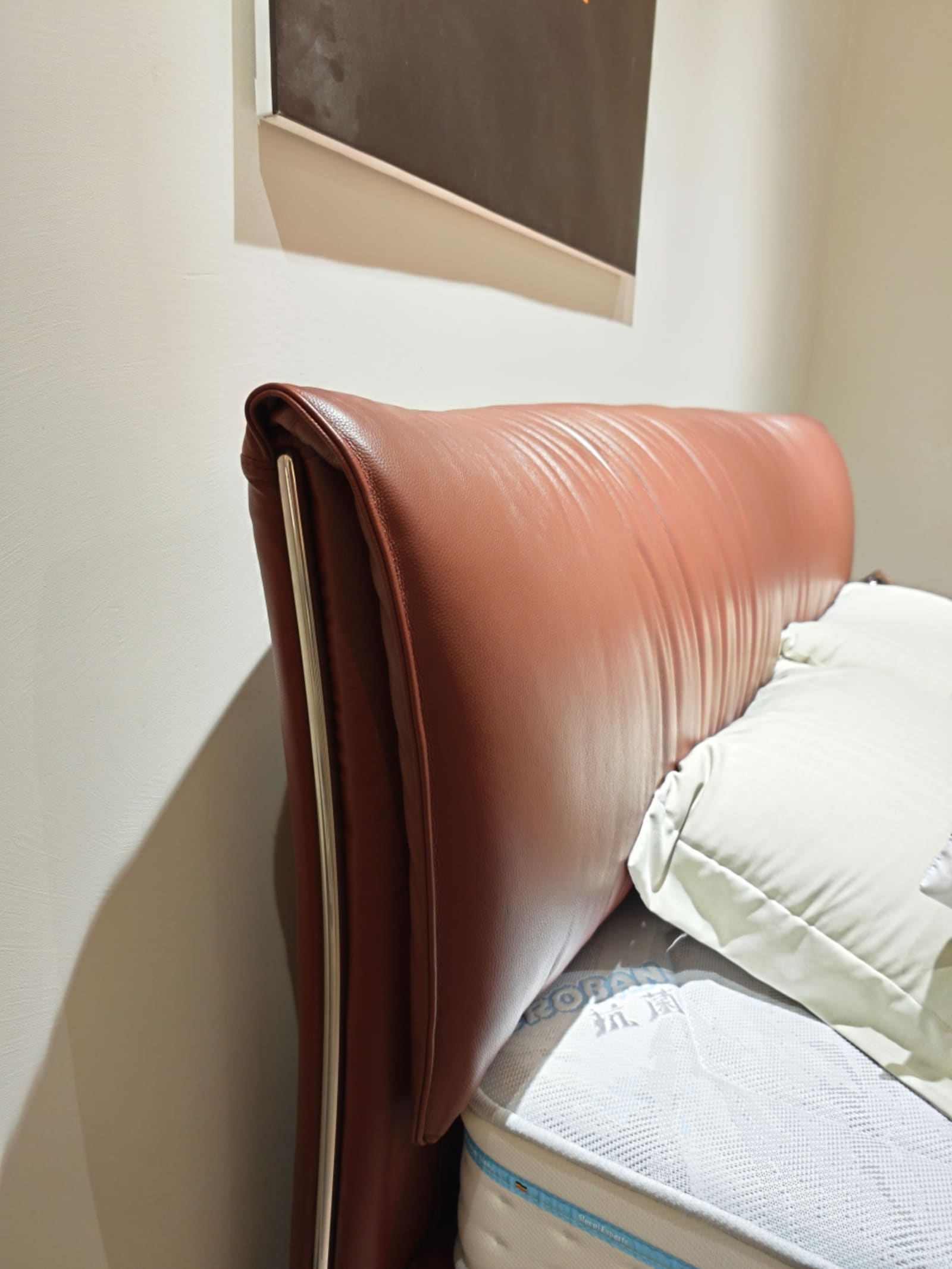 Top-Grain Leather Wingback Bed with Vertical Channel Tufting 3