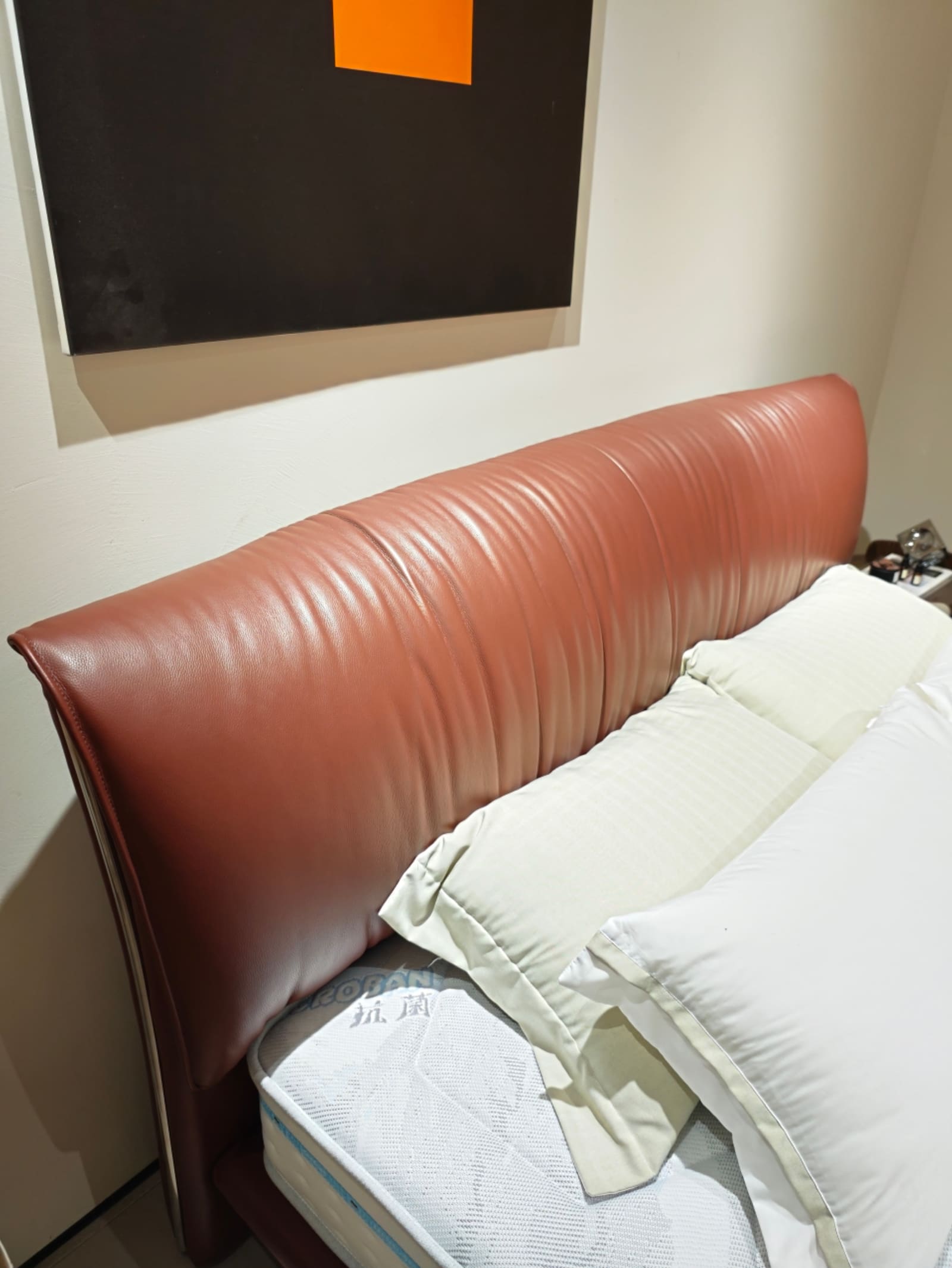 Top-Grain Leather Wingback Bed with Vertical Channel Tufting 5