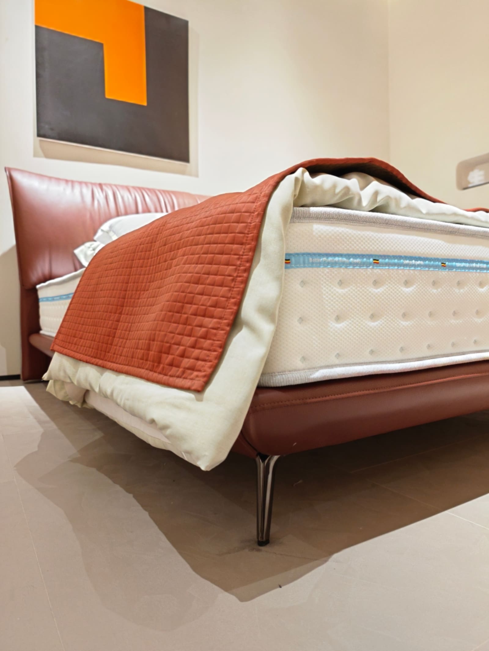 Top-Grain Leather Wingback Bed with Vertical Channel Tufting 8