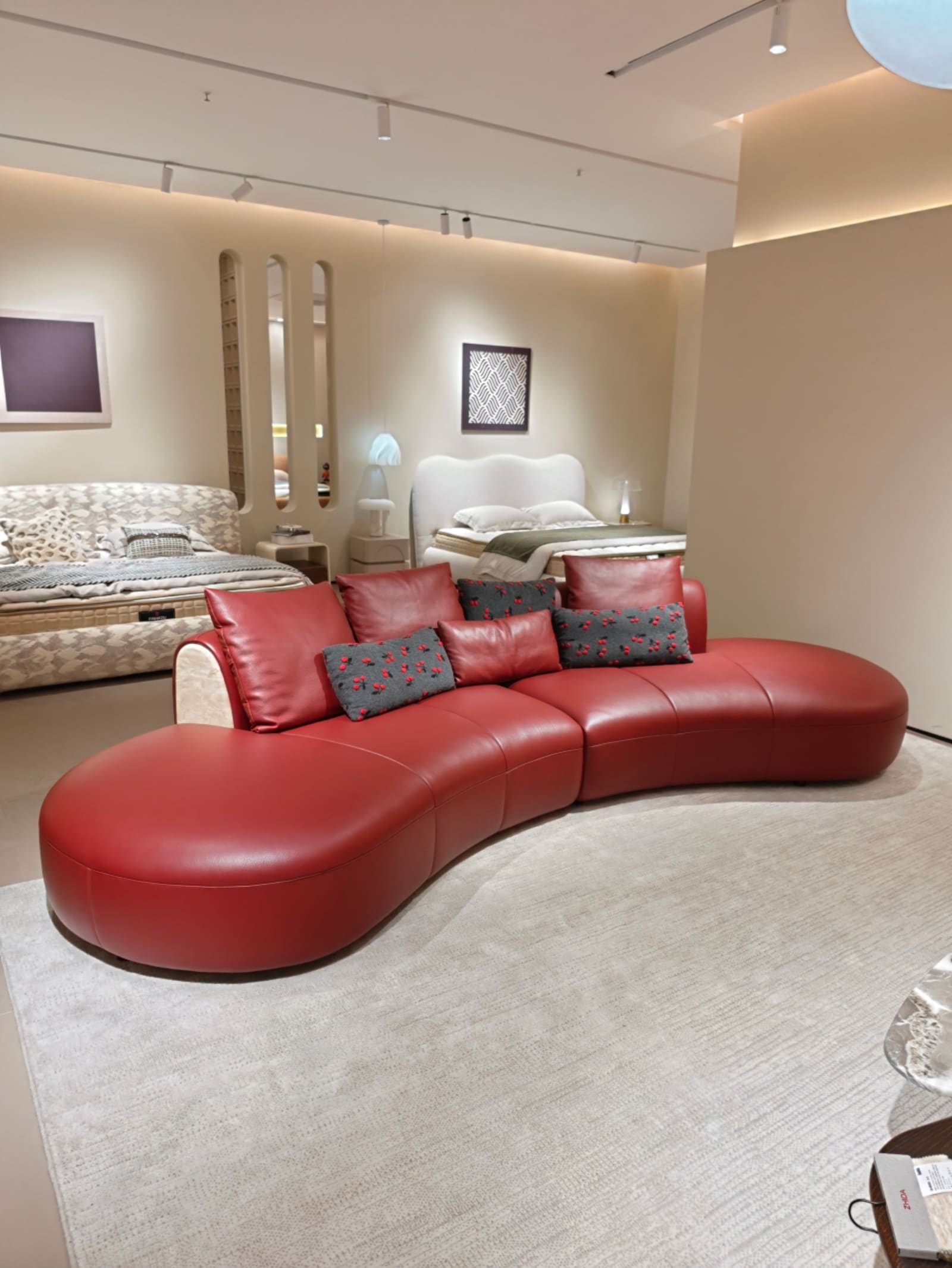 Curved Calfskin Leather Sectional Sofa D075
