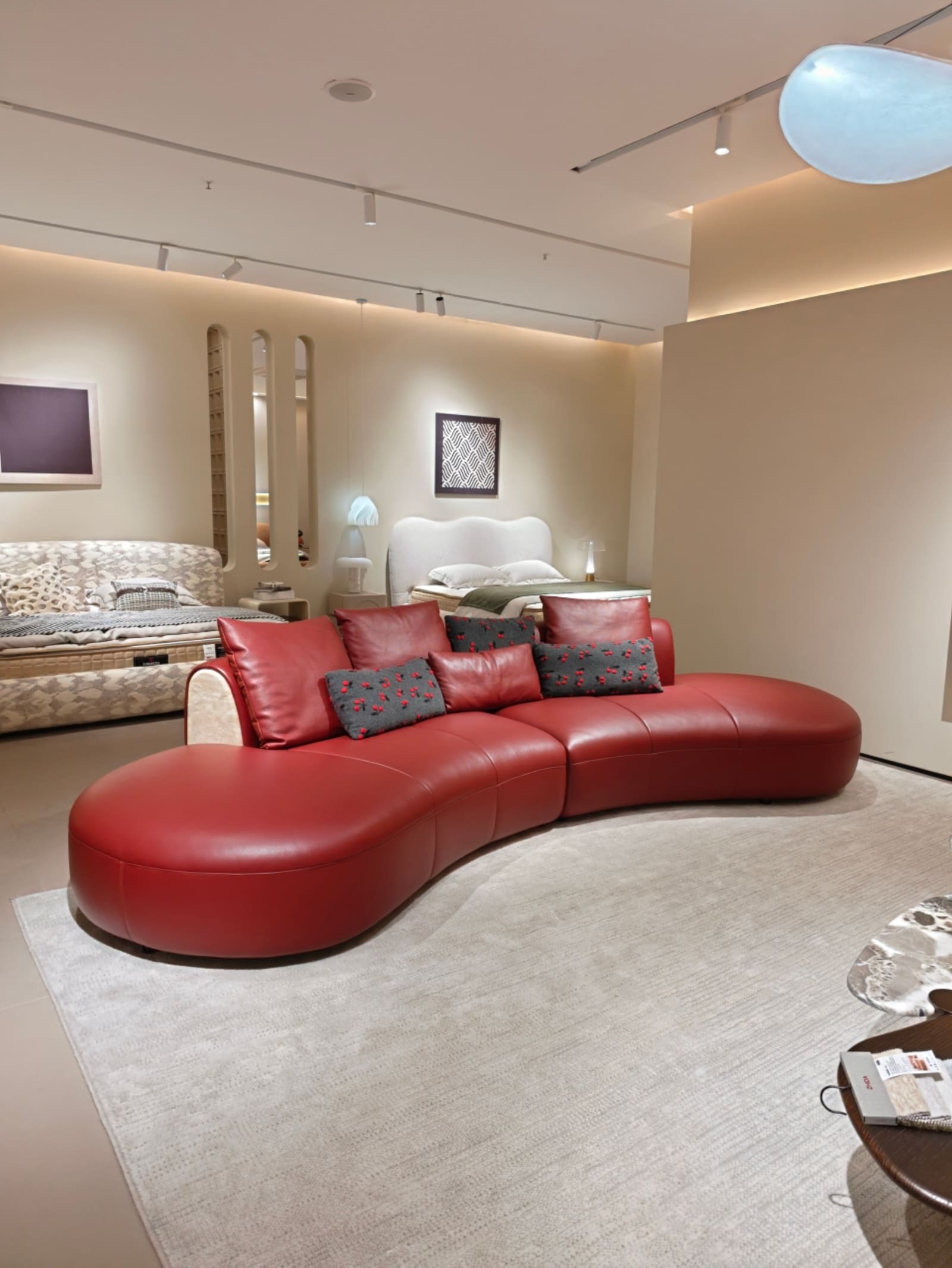 Curved Calfskin Leather Sectional Sofa D075 2