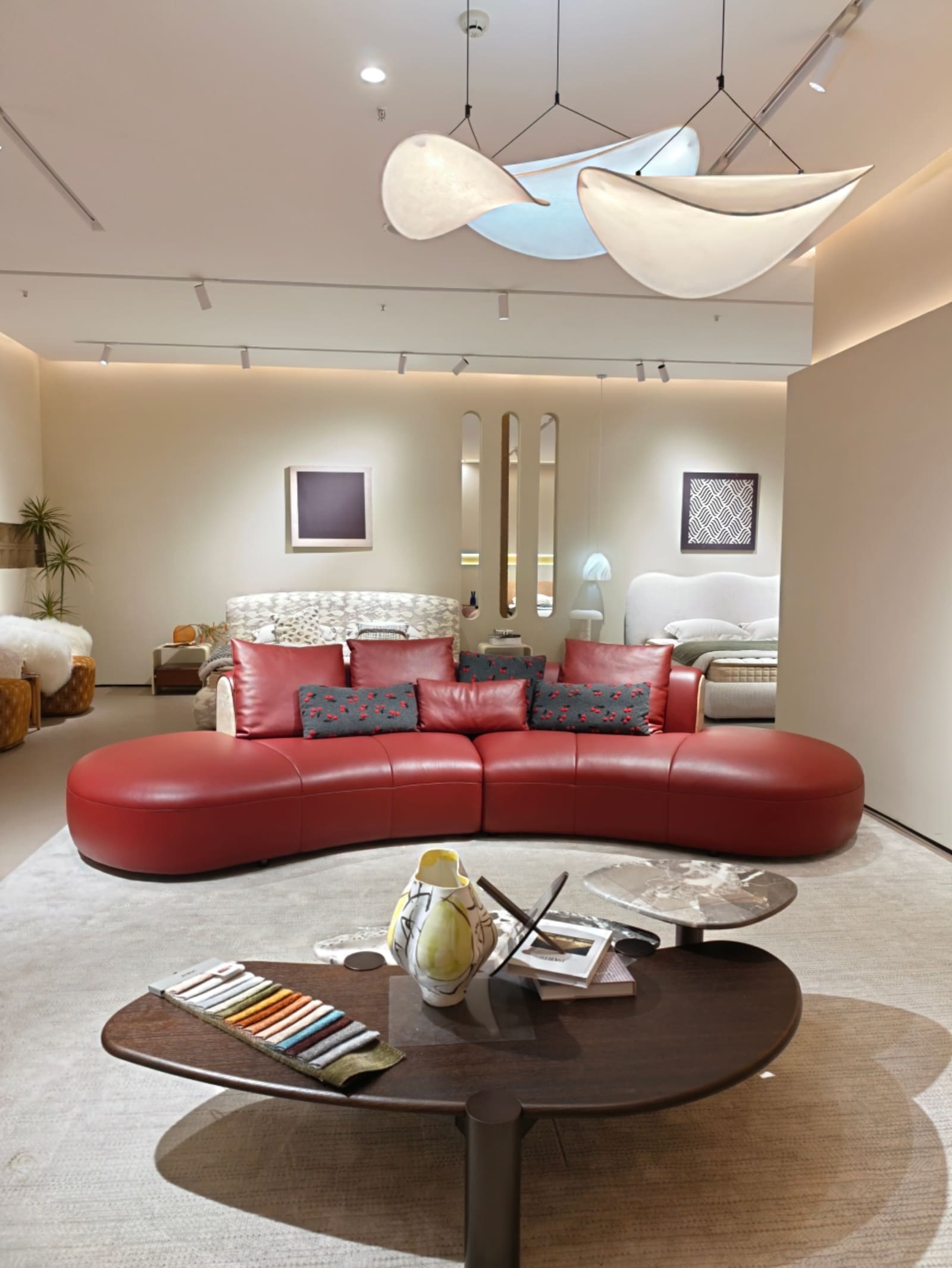 Curved Calfskin Leather Sectional Sofa D075 3