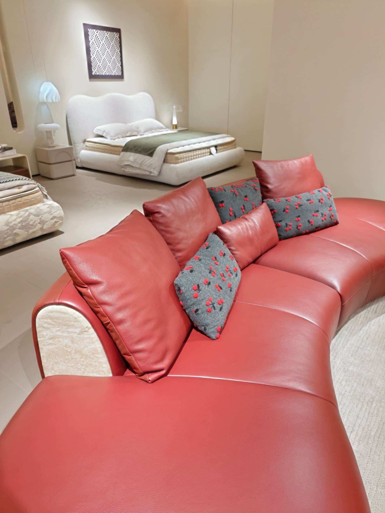 Curved Calfskin Leather Sectional Sofa D075 6