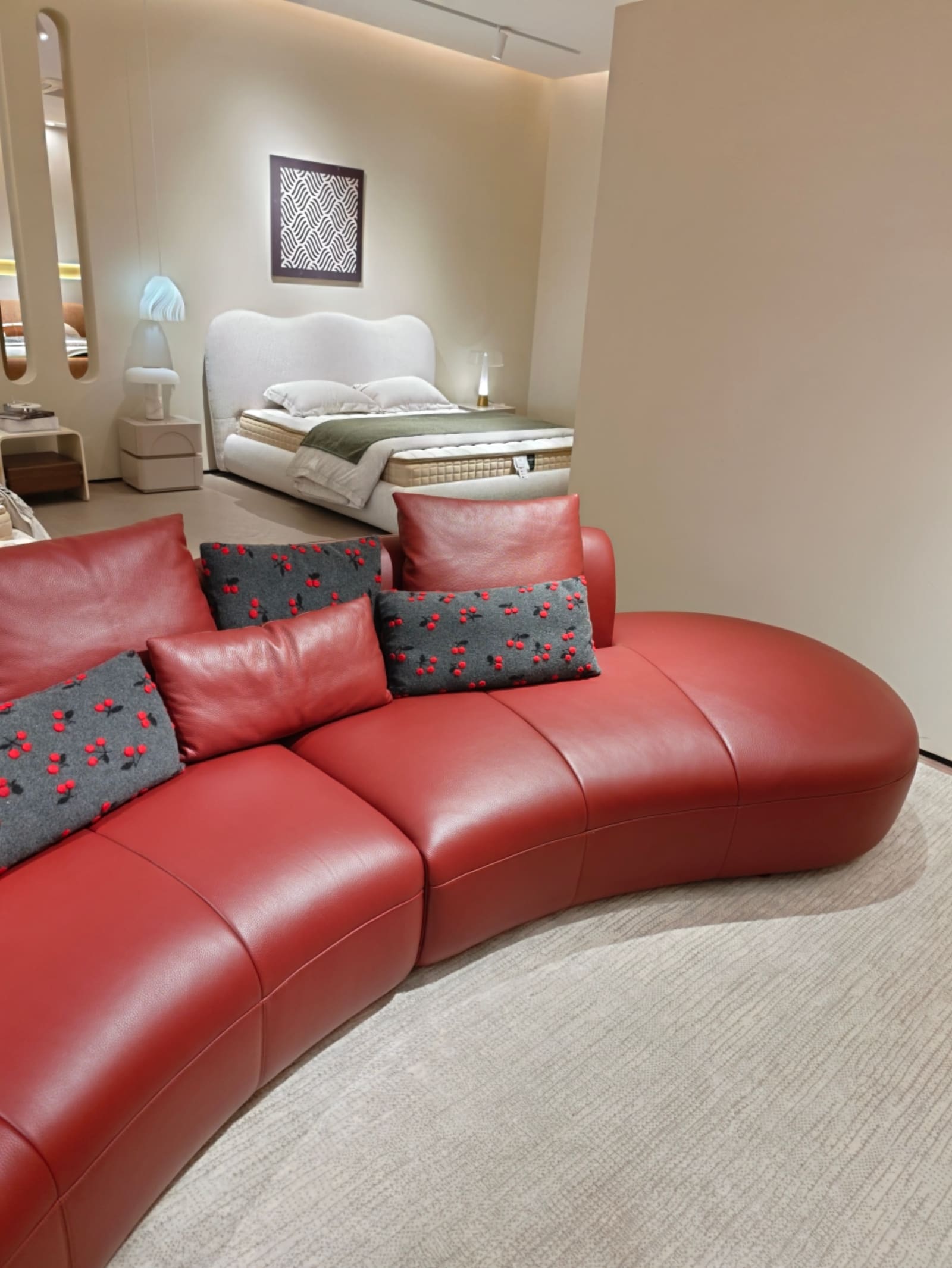 Curved Calfskin Leather Sectional Sofa D075 9