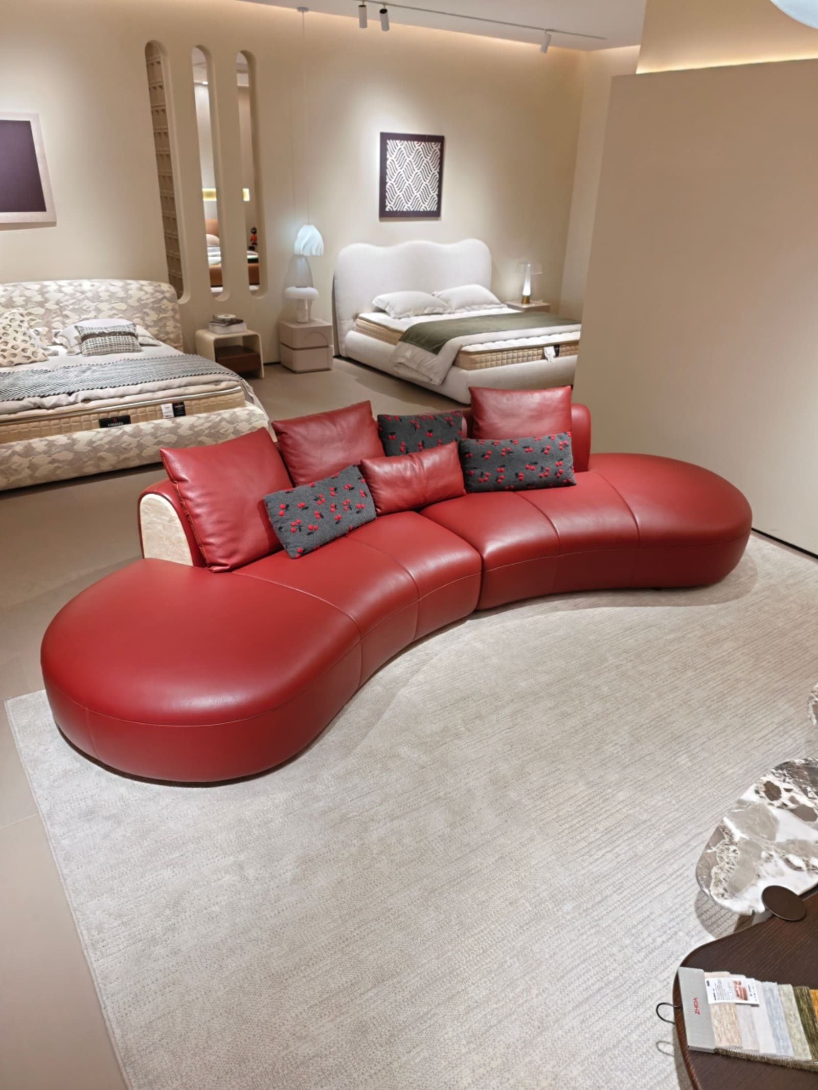 Curved Calfskin Leather Sectional Sofa D075 10
