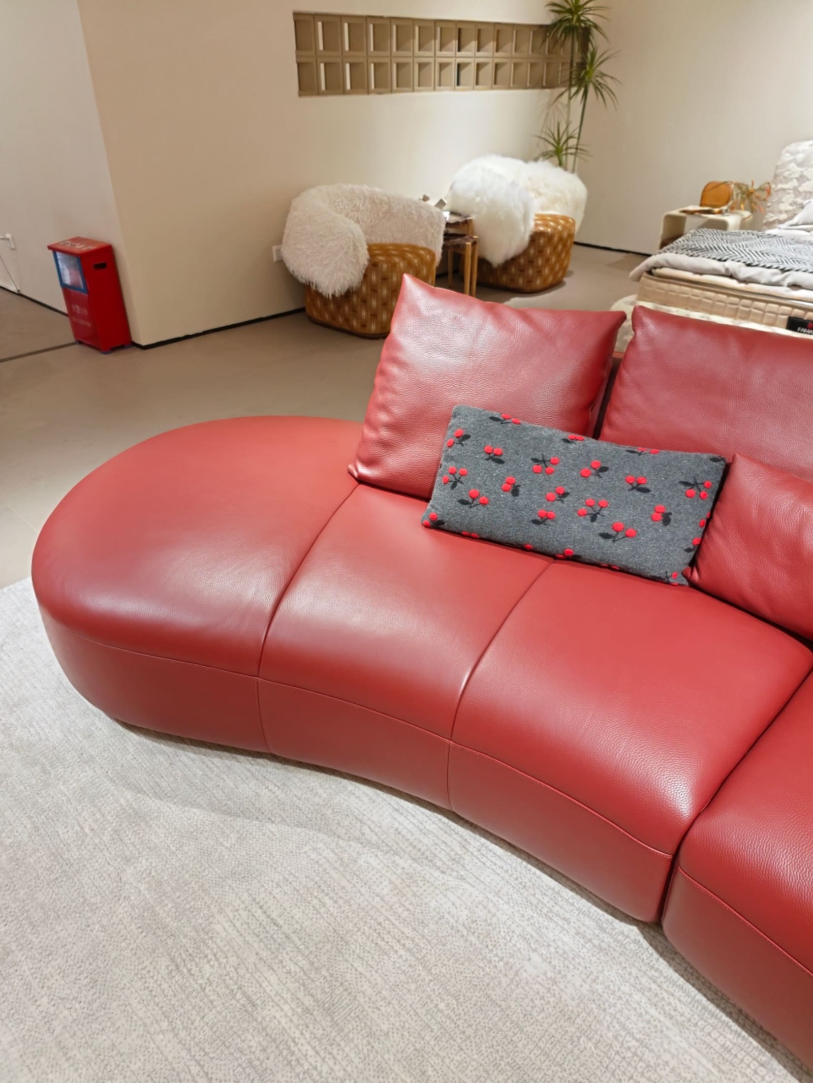 Curved Calfskin Leather Sectional Sofa D075 14