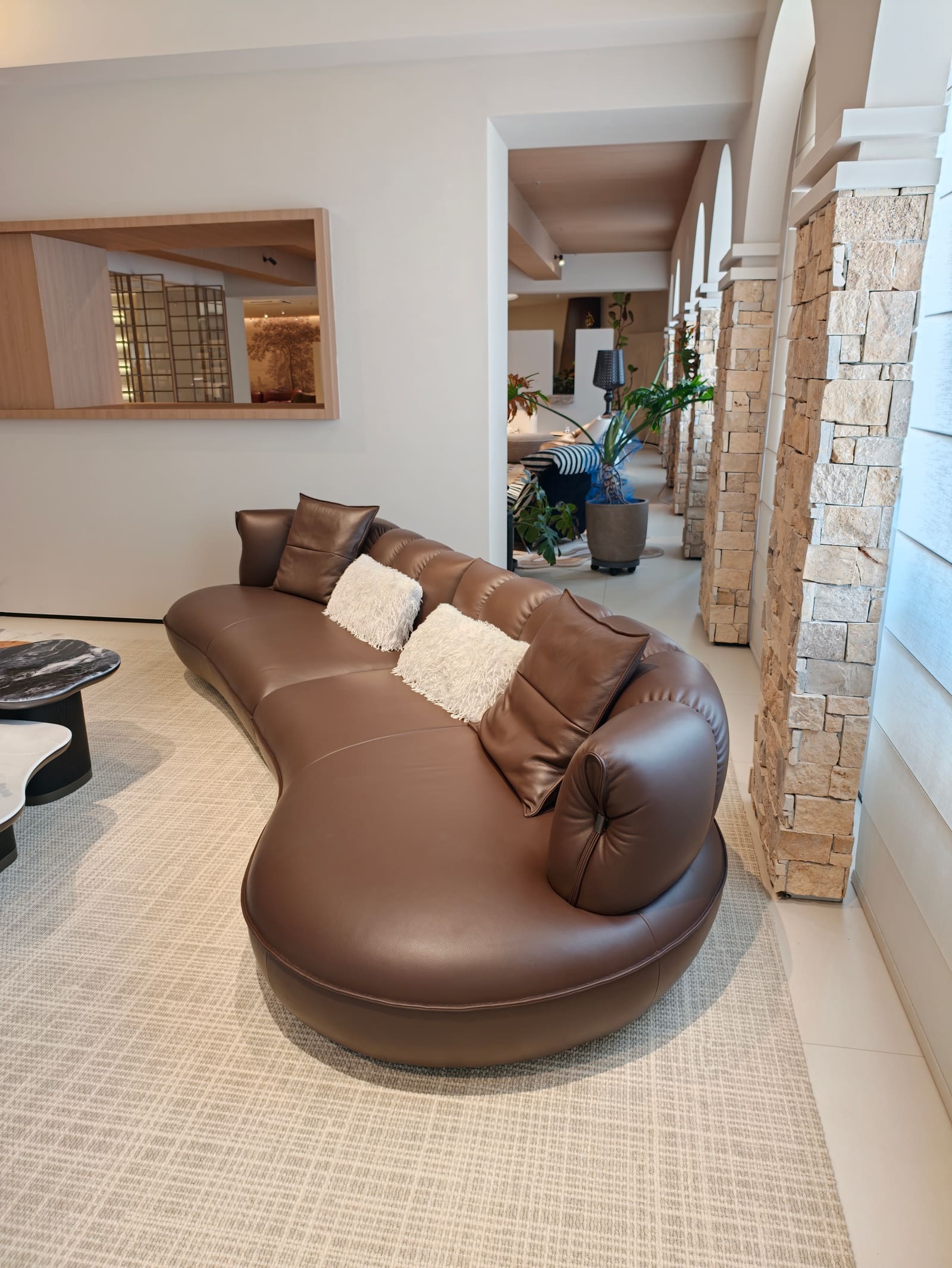 Curved Top-Grain Leather Sectional Sofa with Chaise HD2413B 3