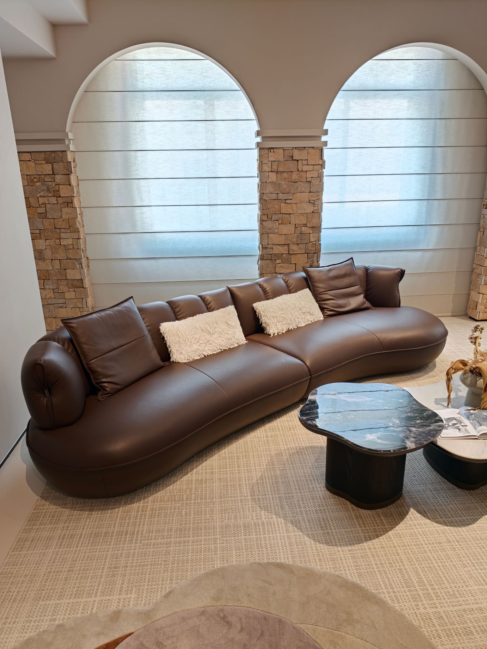 Curved Top-Grain Leather Sectional Sofa with Chaise HD2413B 8