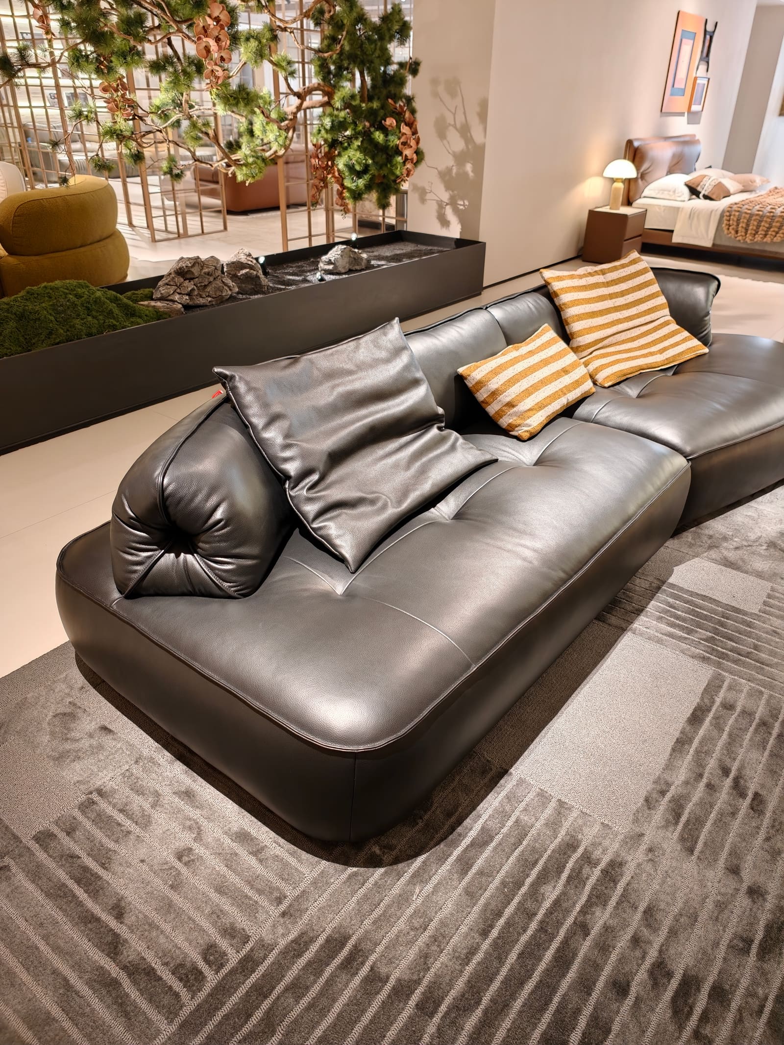 Curved Armless Top-Grain Leather 3-Seater Sofa with Chaise HD2436 7