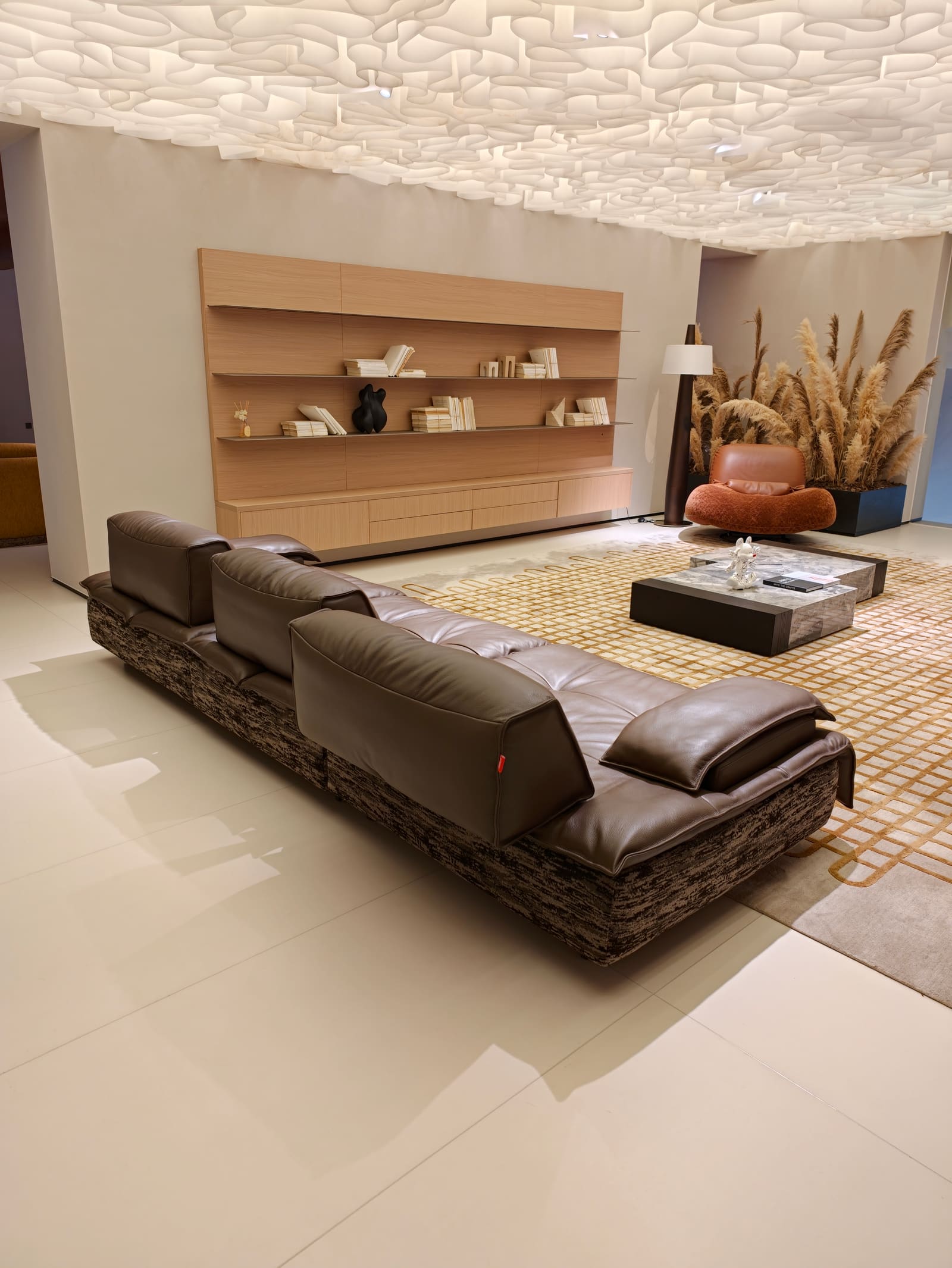 Top-Grain Leather & Fabric Modular Sofa with Center Seat HD2439 3