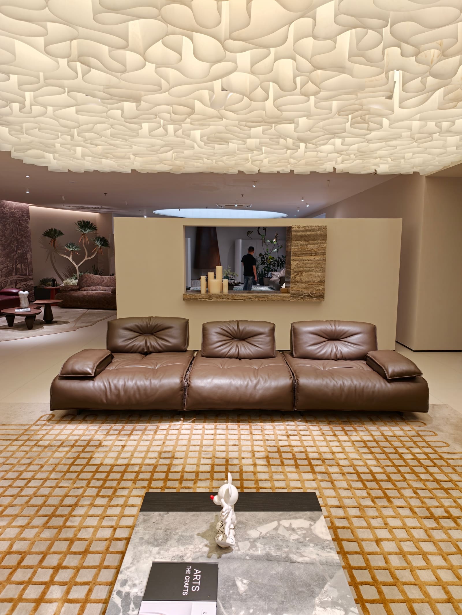 Top-Grain Leather & Fabric Modular Sofa with Center Seat HD2439 4