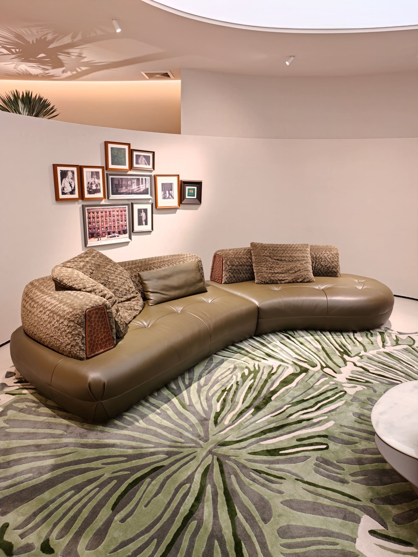 Large Curved Leather & Fabric Sectional Sofa with Chaise HD2441B 2