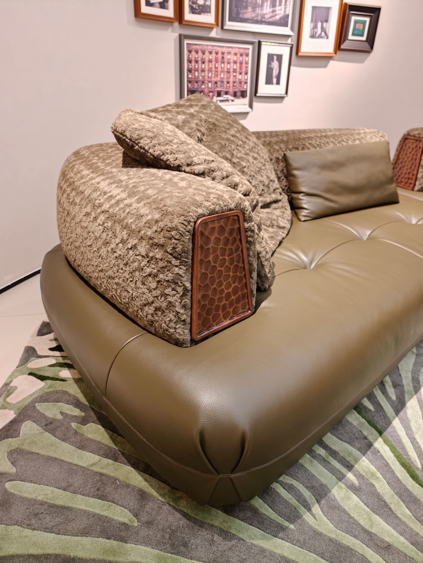 Large Curved Leather & Fabric Sectional Sofa with Chaise HD2441B 4