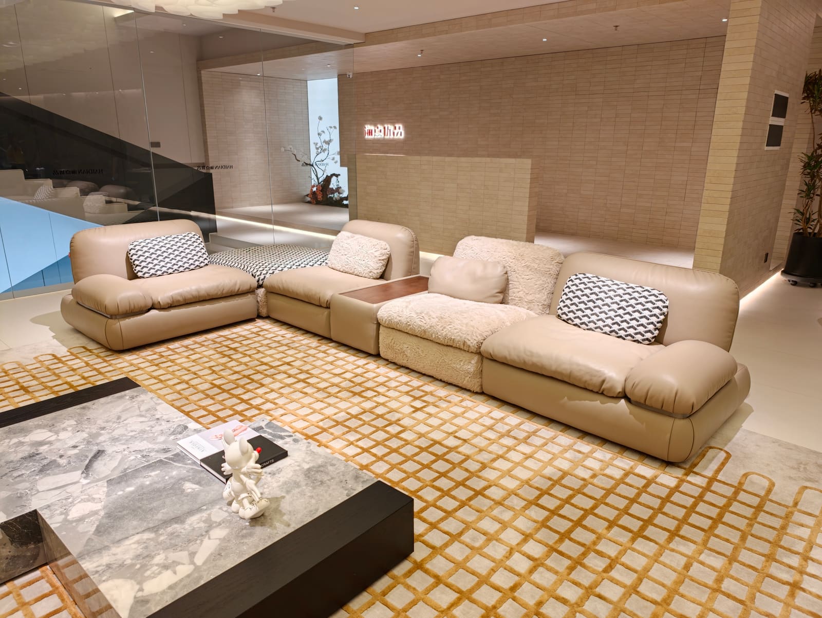Large Modular Half-Leather & Fabric Sofa with Ottoman and Cabinet HD2447B 2