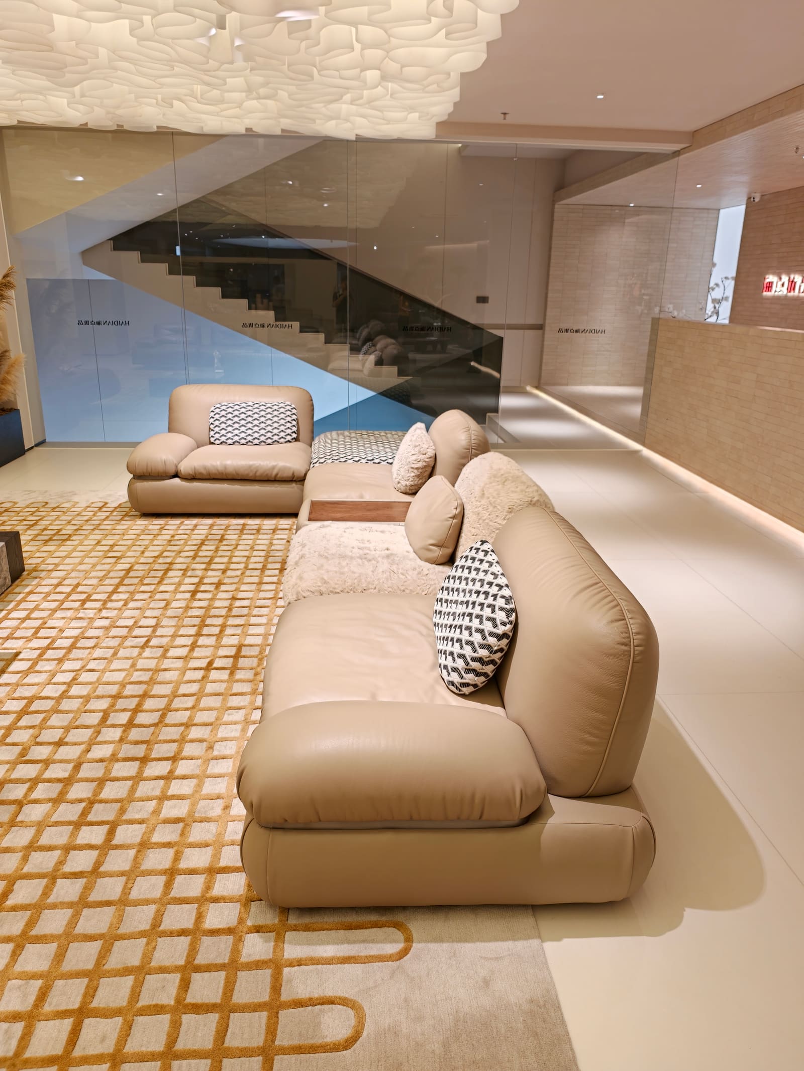 Large Modular Half-Leather & Fabric Sofa with Ottoman and Cabinet HD2447B 3