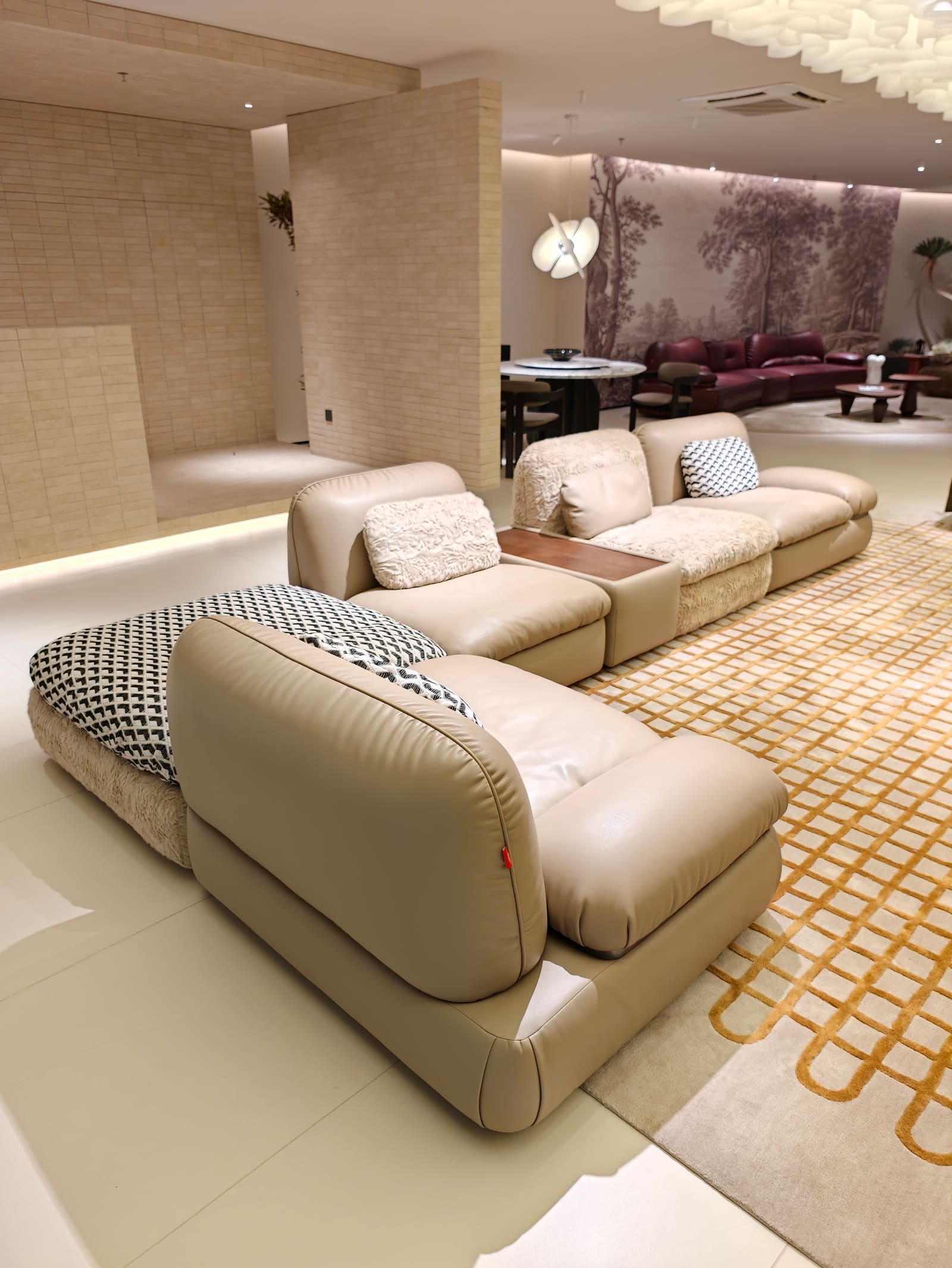 Large Modular Half-Leather & Fabric Sofa with Ottoman and Cabinet HD2447B 6