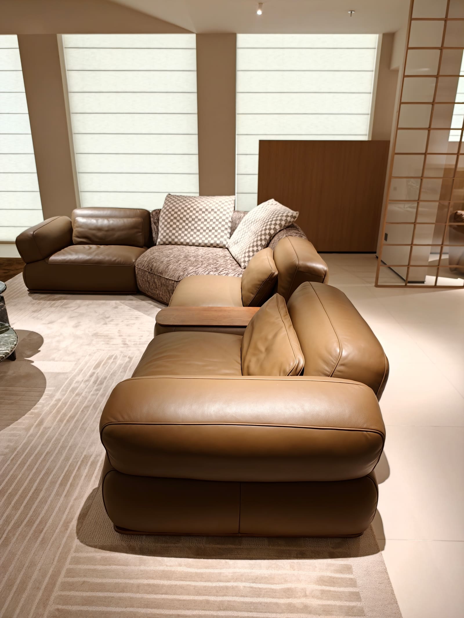 Large Curved Modular Leather Sofa with Corner and Side Cabinet HD2450 4