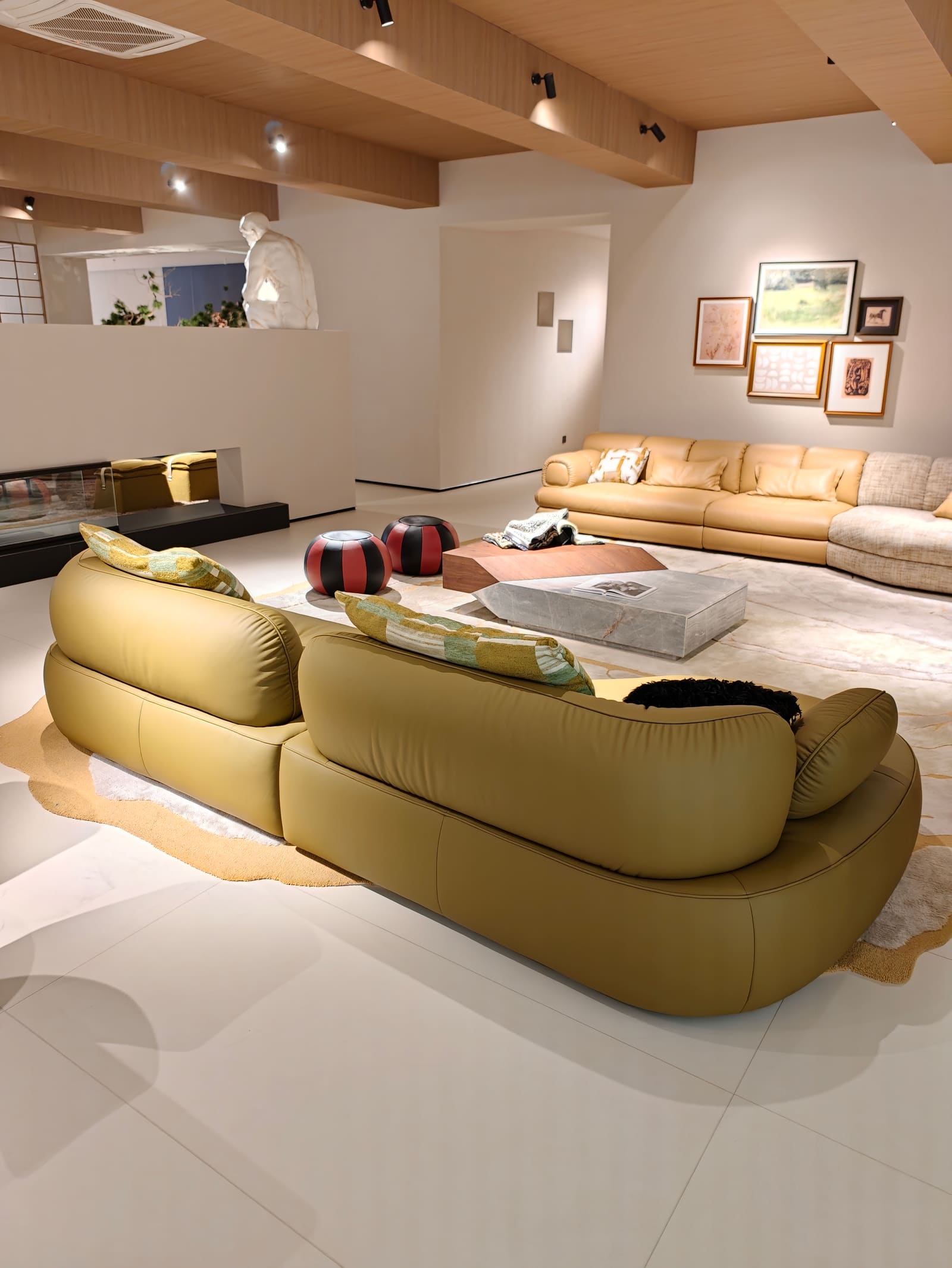 Curved Top-Grain Leather Sofa with 3-Seater and Chaise HD2453 7