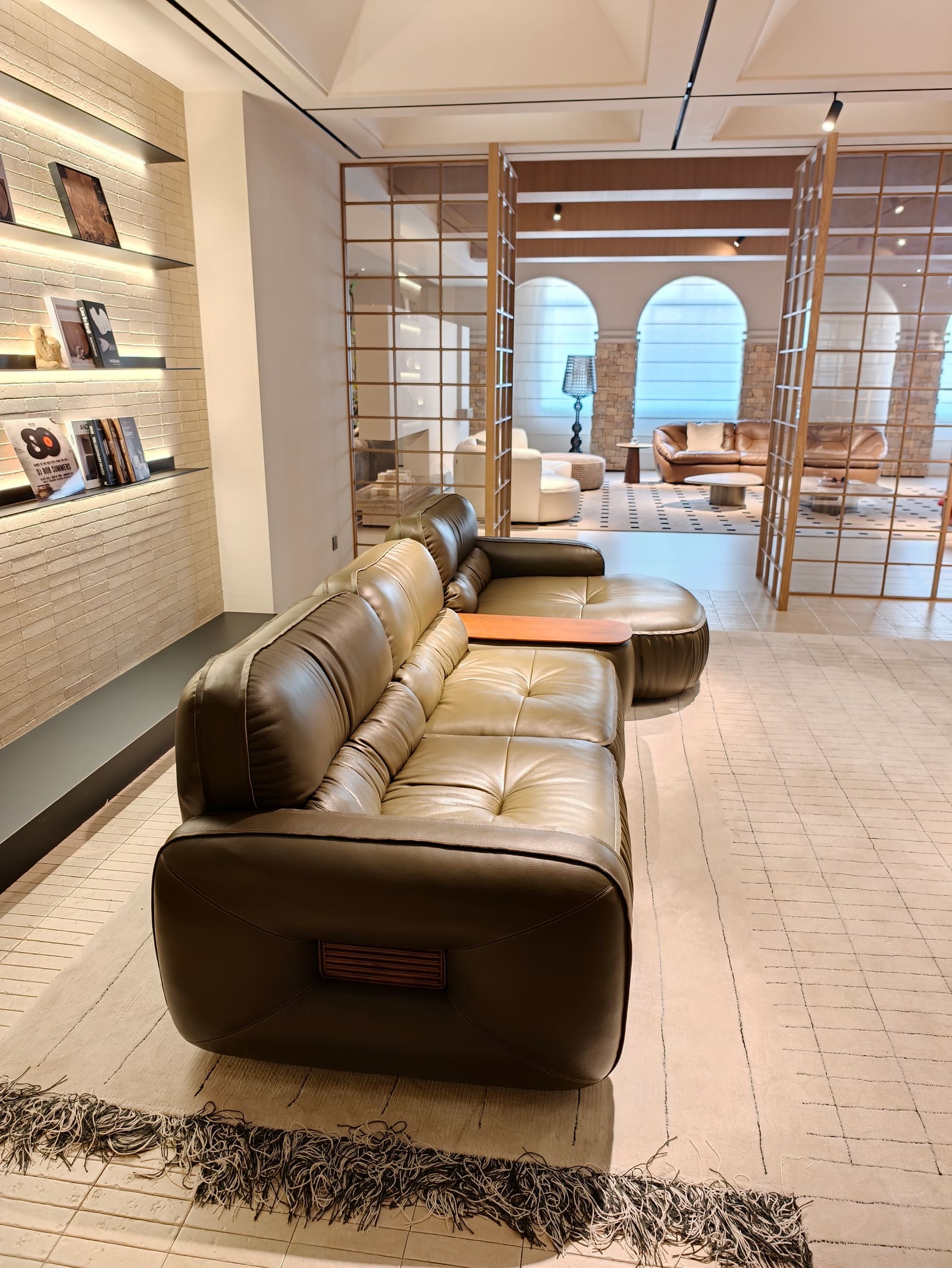 Compact Modular Top-Grain Leather Sofa with Chaise and Cabinet HD2456 2
