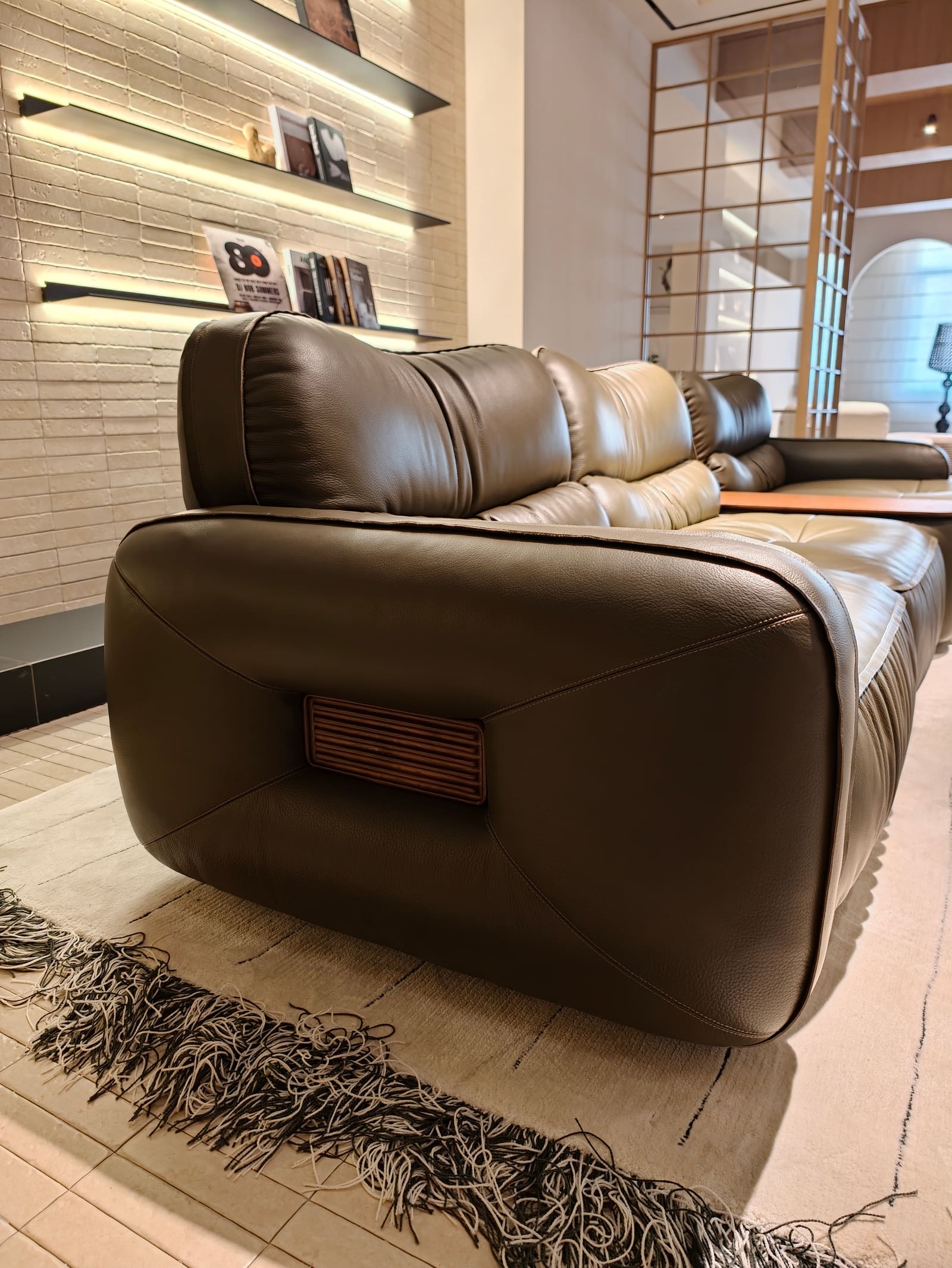 Compact Modular Top-Grain Leather Sofa with Chaise and Cabinet HD2456 4