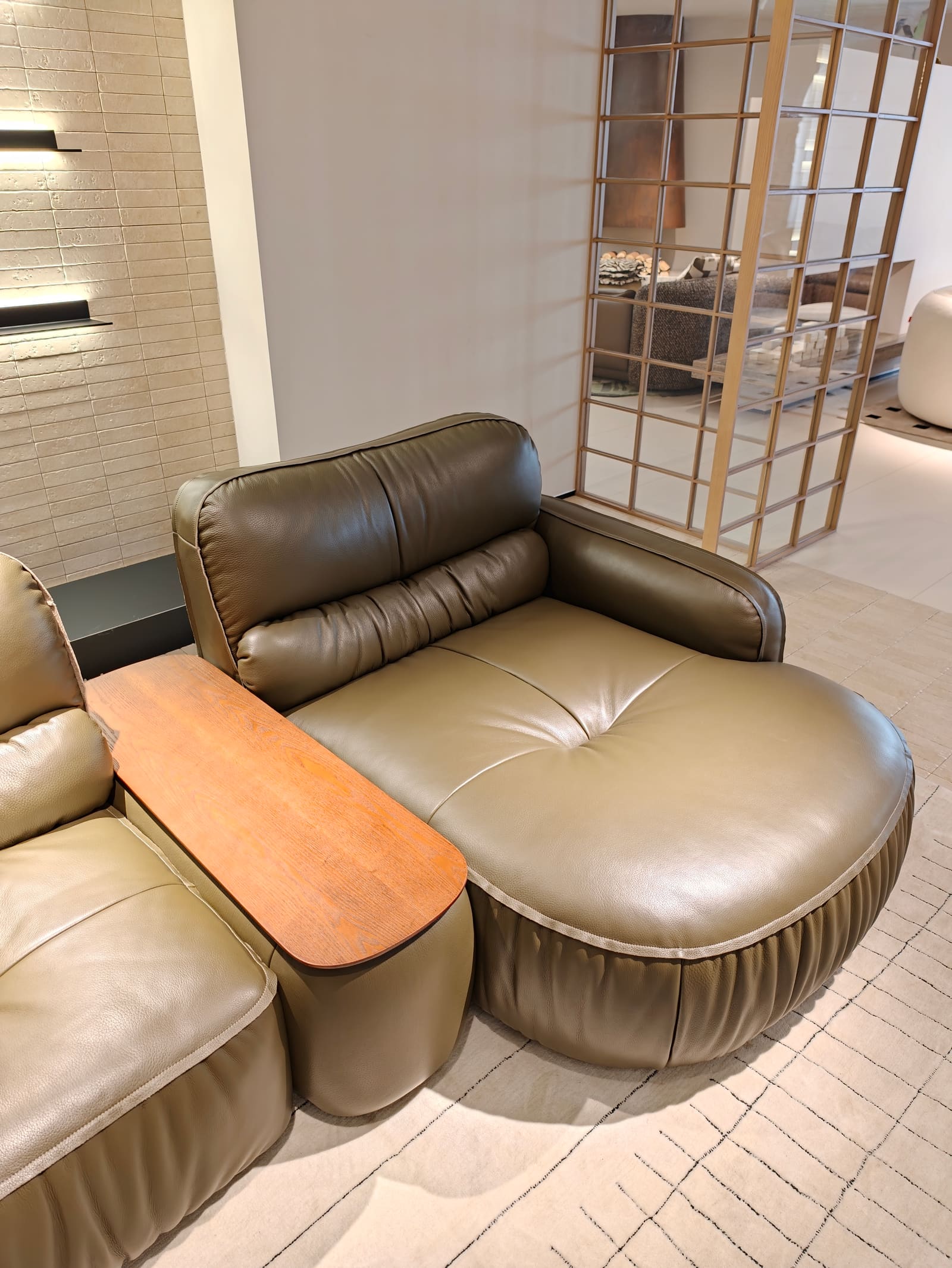 Compact Modular Top-Grain Leather Sofa with Chaise and Cabinet HD2456 8