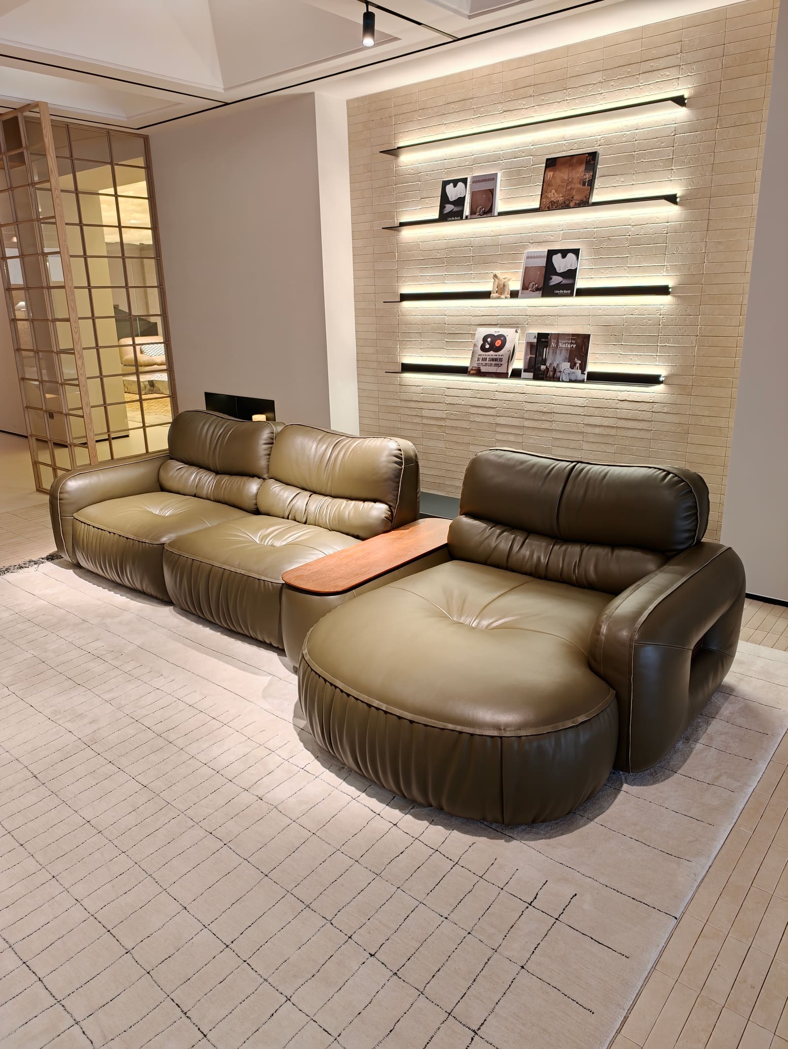 Compact Modular Top-Grain Leather Sofa with Chaise and Cabinet HD2456 9
