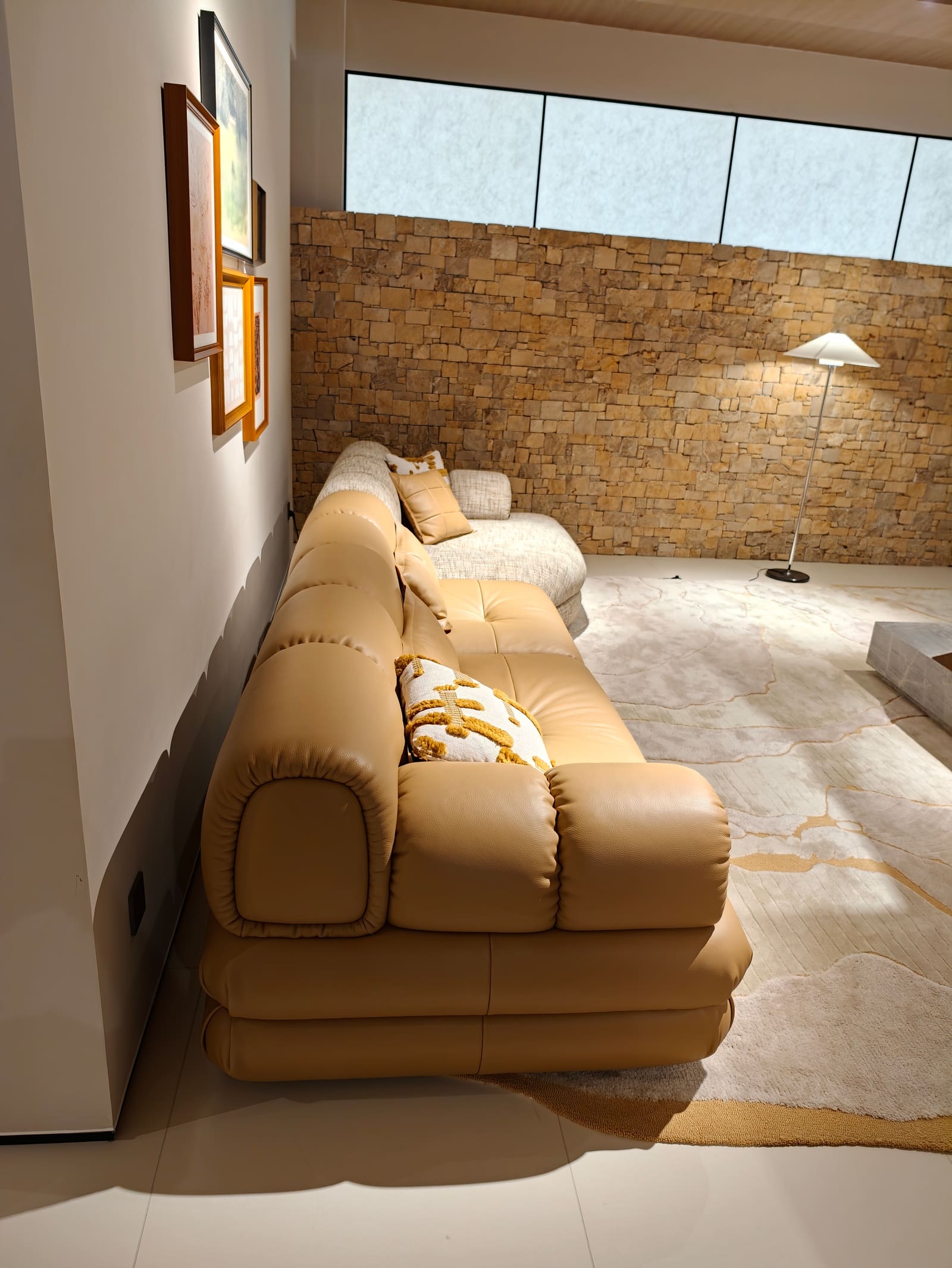 Large Curved Leather & Fabric Sectional Sofa with Chaise HD2457 2