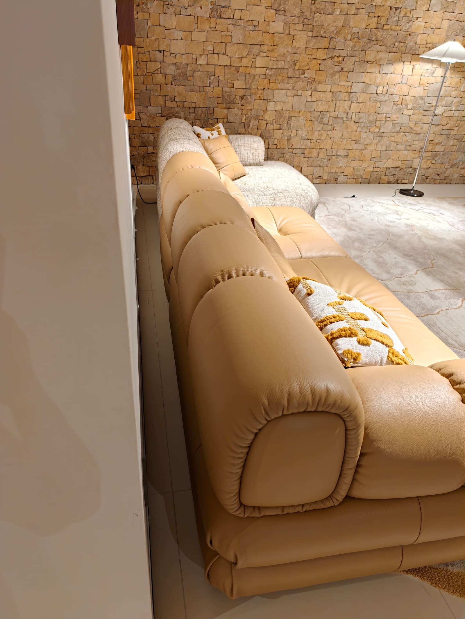 Large Curved Leather & Fabric Sectional Sofa with Chaise HD2457 6