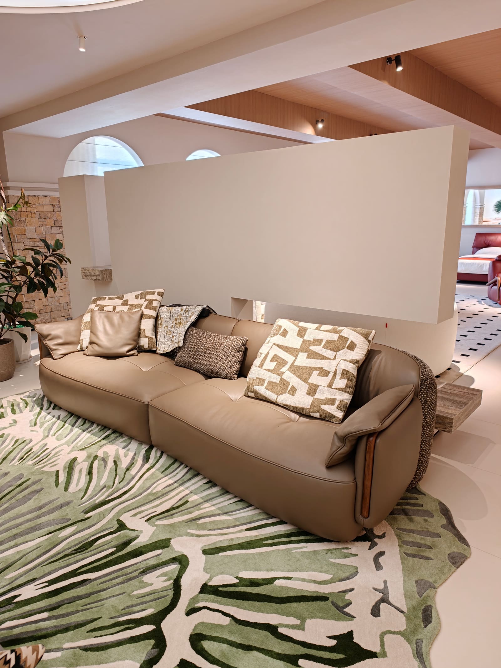 Modern Top-Grain Leather & Fabric Two-Piece Sofa HD2458 2