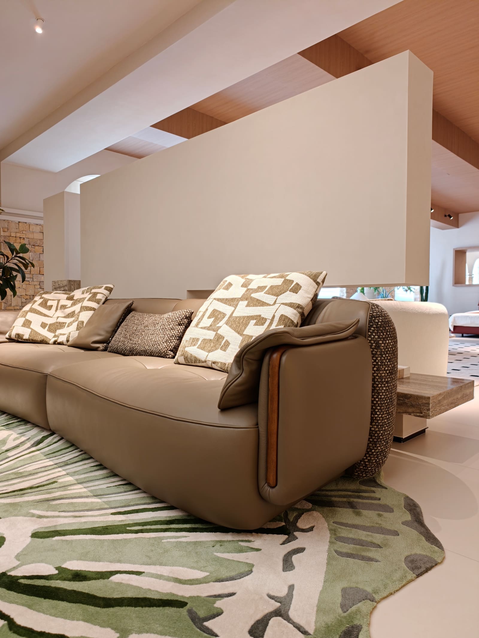 Modern Top-Grain Leather & Fabric Two-Piece Sofa HD2458 4